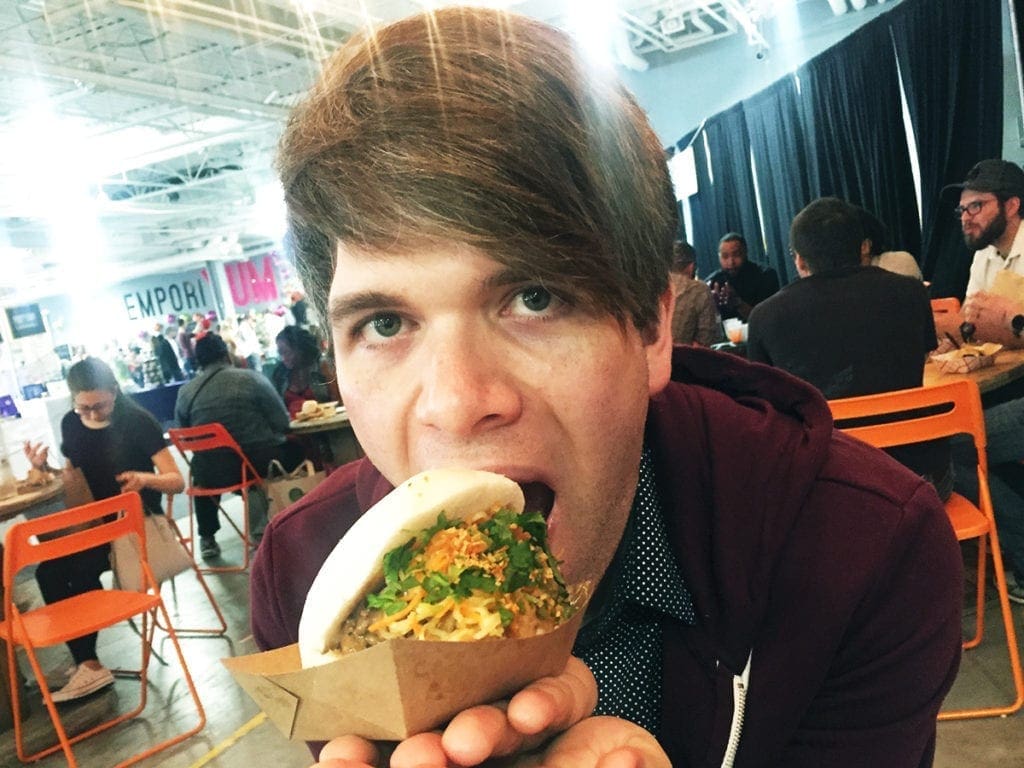 NOM NOM Boris Eating Steam Bun Sandwich from Ekiben in Emporiyum Baltimore