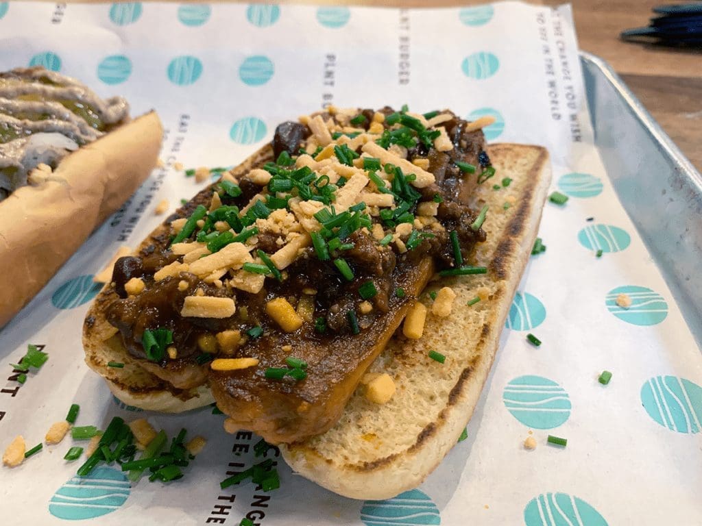 Chili Vegan Hot Dog from PLNT Burger in Downtown Silver Spring Maryland