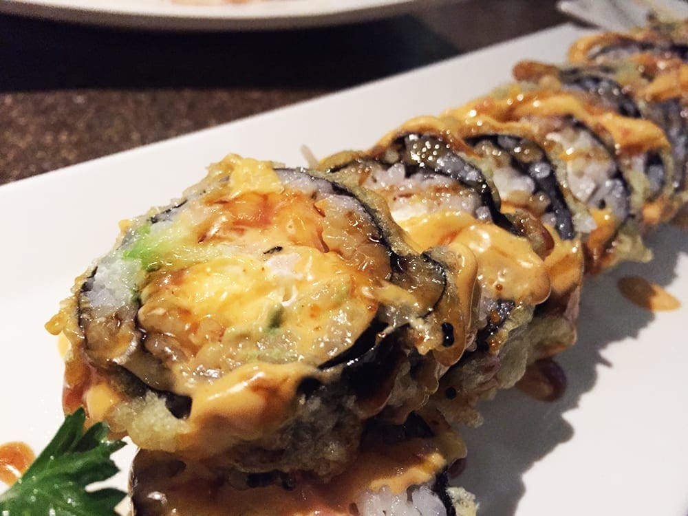 Tempura Bagel Sushi Roll $13 @ Cho Oishi Los Angeles California