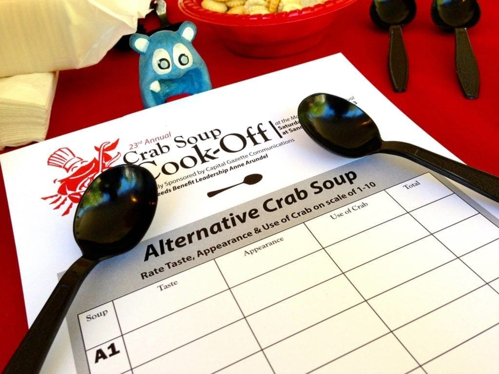 Judging Alternative Crab Soup Section at Crab Soup Cook Off at Maryland Seafood Festival 2013