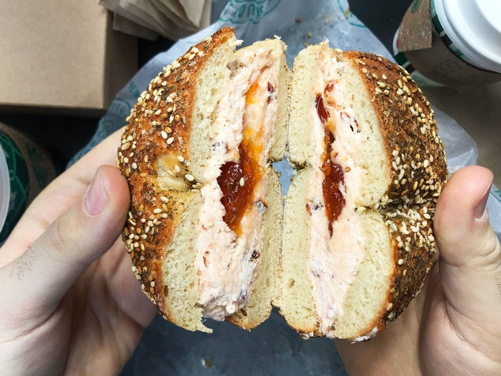 Salmon Spread Bagel from Call Your Mother Deli on Georgia Ave in Park View Washington DC