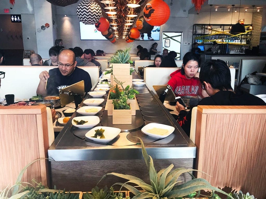 Hot Pot Conveyer Belt at Urban Hot Pot on Rockville Pike Maryland