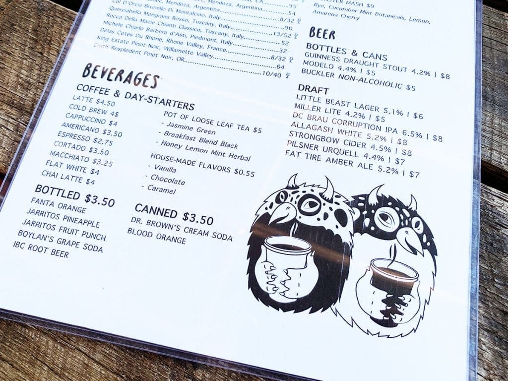Menu Cuteness at Little Beast Cafe & Bistro in Chevy Chase Washington DC